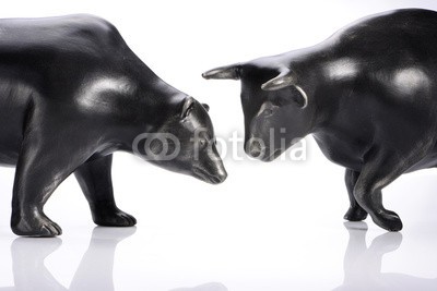 chairman, Bär vs Stier (Wunschgröße, Fotografie, Börse, Bär, Stier, Symbol, Finanzen, Währung, Geldgeschäfte, Aktienmarkt, Banken, Büro, Business, schwarz / weiß)