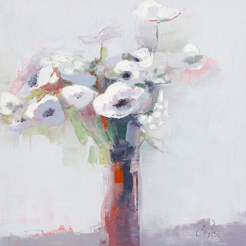Chantal Parise, Anmones II (Wunschgröße, Malerei, Stillleben, Blumenvase, Floral, Annemonen, Blumen, Blüten, Schlafzimmer, Arztpraxis, Wohnzimmer, Wintergarten, Treppenhaus, bunt)