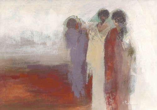 Chantal Parise, File dIndiennes (Wunschgröße, Malerei, Moderne Malerei, Ethnic, Inderinnen, Frauen, Silhouetten,  Wohnzimmer, Esszimmer, Treppenhaus, Schlafzimmer, bunt)