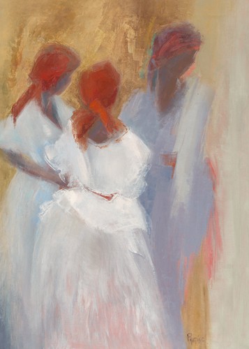 Chantal Parise, les Bahianses (Wunschgröße, Malerei, Moderne Malerei, Ethnic, weiße Kleidung, Frauen, Silhouetten,  Wohnzimmer, Esszimmer, Treppenhaus, Schlafzimmer, bunt)