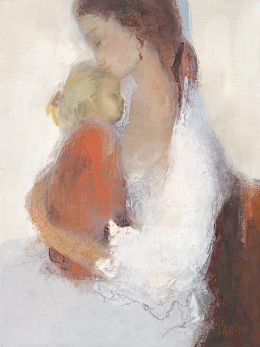 Chantal Parise, Maternit III (Wunschgröße,  Moderne Malerei, Frau, Mutter, Kind, Baby, Zärtlichkeit, Mutterliebe, Schlafzimmer, Arztpraxis, Wohnzimmer, bunt)