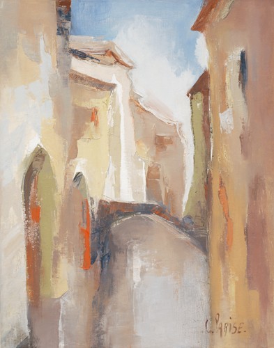 Chantal Parise, Venise I (Wunschgröße, Malerei, Städte, Venedig, Italien, Brücke, Kanal, Architektur, Häuser, verschwommen, diffus, Wohnzimmer, Schlafzimmer, pastell)