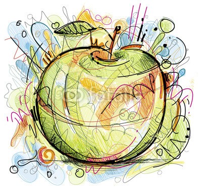 christophkadur82, Wild Apple (äpfel, zeichnung, vektor, grün, obst, gemüse, leaf, fein, kunst, isoliert, details, essen, saft, saftiges, küche, vitamine, skizzenhaf)