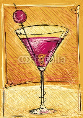 christophkadur82, Cocktail with Cherry (cocktail, kirsche, alkoholiker, alkohol, bar, trinken, orange, rot, rosa, abend, party, event, zeichnung, skizzenhaf)