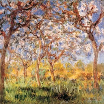 Claude Monet, Frühling in Giverny (Impressionismus, Malerei, Garten, blühende Obstbäume, Frühling, Idylle, Natur, Normandie, Frankreich, Schlafzimmer, Wohnzimmer, Wintergarten, Klassiker)