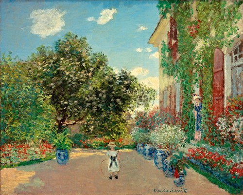 Claude Monet, Haus des Knstlers in  Argenteuil (Wunschgröße, Impressionismus, Malerei, Garten, Garten des Künstlers, Monets Garten, Terrasse,Kind, Blumenpracht, Blüten, Schlafzimmer, Wohnzimmer, Wintergarten, bunt, Klassiker)