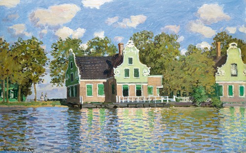 Claude Monet, Häuser am Wasser (Zaandam) (Wunschgröße, Impressionismus, Malerei, Landschaft, Niederlande, See, Architektur, Häuser, Spiegelungen, Schlafzimmer, Wohnzimmer, Wintergarten,bunt,Klassiker)