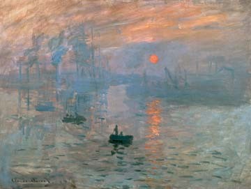 Claude Monet, Impression (Sonnenaufgang) (Impressionismus, Malerei, Meeresbrise, Le Havre, Hafen, Sonnenaufgang, Dunst, Nebel, Boot, Spiegelungen, Normandie, Frankreich, Schlafzimmer, Wohnzimmer, Wintergarten, Arztpraxis,bunt,Klassiker)