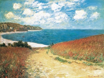 Claude Monet, Meadow Road to Pourville, 1882 (Impressionismus, Malerei, Meeresbrise, Küste, Sonnenlicht, Strandweg, Strand, Horizont, Natur, Schlafzimmer, Wohnzimmer, Wintergarten, Treppenhaus,bunt,Klassiker)