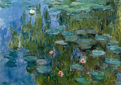 Claude Monet, Seerosen (Nympheas) (Wunschgröße, Impressionismus, Malerei, Seerosen, Wasserpflanzen, Teich, Natur, Schlafzimmer, Wohnzimmer, Wintergarten, Treppenhaus,blau / grün, Klassiker)