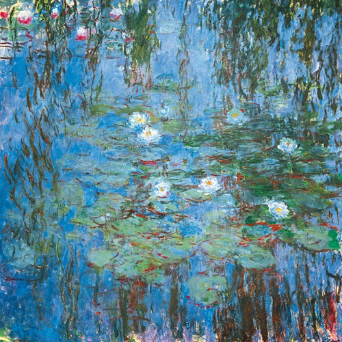 Claude Monet, Seerosen (Wunschgröße, Impressionismus, Malerei, Seerosen, Wasserpflanzen, Teich, Natur, Weidenzwieger, Spiegelungen, Schlafzimmer, Wohnzimmer, Wintergarten, Treppenhaus, blau, Klassiker)