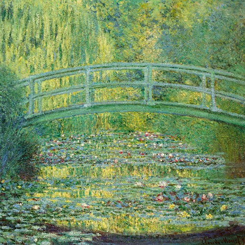 Claude Monet, Seerosenteich und japanische Brücke (Wunschgröße, Impressionismus, Malerei, Seerosen, Wasserpflanzen, Teich, Natur, Brücke, Schlafzimmer, Wohnzimmer, Wintergarten, Treppenhaus,bunt,Klassiker)