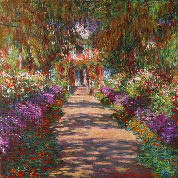 Claude Monet, Weg in Monets Garten in Giverny (Wunschgröße,Impressionismus, Malerei, Garten des Künstlers, Gartenweg, Licht / Schatten, Normandie, Frankreich, Schlafzimmer, Wohnzimmer, Wintergarten, Arztpraxis, bunt, Klassiker)