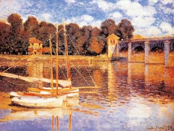 Claude Monet, Die Brücke von Argenteuil (Wunschgröße, Impressionismus, Malerei, Brücke, Boote, Fluss, Seine, Ufer, Spiegelungen, Arztpraxis, Wohnzimmer, Wintergarten, bunt, Klassiker)