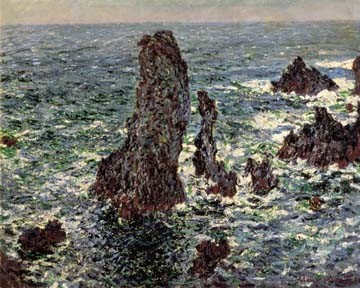 Claude Monet, Felsen im Belle-Ile (Impressionismus, Malerei, Meeresbrise, Felsen, Brandung, Meer, Wellen, Horizont, Natur, Schlafzimmer, Wohnzimmer, Wintergarten,bunt,Klassiker)