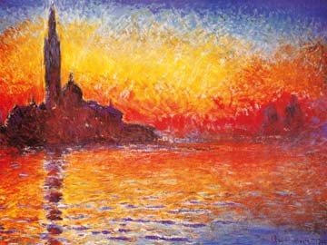 Claude Monet, Venedig bei Sonnenuntergang (Impressionismus, Malerei, Kirche, Venedig, Canal Grande, Sonnenaufgang, Dunst, Italien, Städte, Schlafzimmer, Wohnzimmer, Wintergarten, Arztpraxis,bunt,Klassiker)