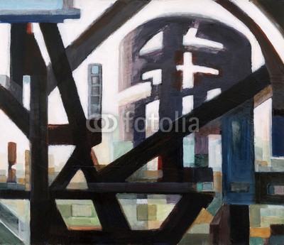clivewa, a Semi-Abstract Painting - Cityscape (abstrakt, tapete, weiß, masche, bauen, zukunft, geometrie, urbano, altersgenosse, rein, gebürstet, watt, imaginär, malen, schwarz, gebäude, auflage, modern, kreativ, geometrisch, linear, artwork, dekorativ, structured, retro, futuristisch, we)