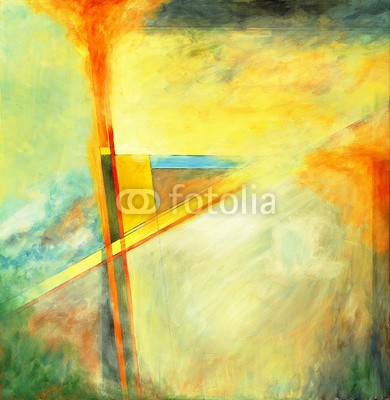 clivewa, an abstract painting (malerei, abstrakt, abstraktion, kunst, modern, artwork, hintergrund, tapete, blöcke, grün, abstreifen, bunt, geometrie, gelb, hell, altersgenosse, design, malen, kreativ, geometrisch, linear, dekorativ, retro, linie, eckige, web, entwerfen, formalitä)