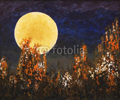 clivewa, Moonlit Landscape with Flowers (malerei, nacht, mond, tage, außergewöhnlich, blume, altersgenosse, 28, voll, abend, monatlich, modern, monat, modernismo, dekorativ, retro, textur, entwerfen, bunt, umlaufbahn, satellit, kunst, hintergrund, raum, mondschein, abbild, mon)