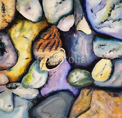 clivewa, Watercolour and Indian Ink Painting - Shell with Pebbles (meer, steine, küste, felsig, life, altersgenosse, kieselstein, tinte, artwork, dekorativ, strand, stille, fall, textur, web, entwerfen, deckung, marin, wasserfarben, kunst, kunstvoll, muschel, tusche, abbild, ozean, nass, tapete, semi, seaside, bunt, fel)
