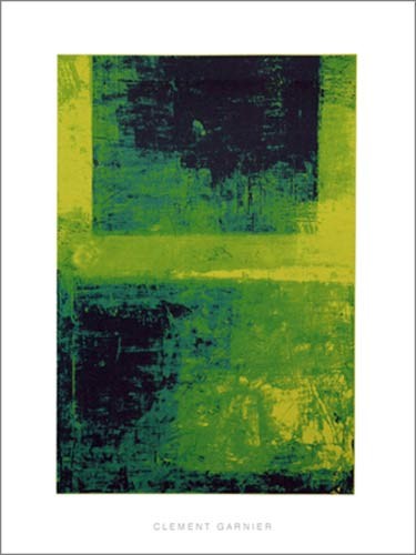 Clément Garnier, Surface 1, (green) (Büttenpapier) (Abstrakt, Farbfelder, Rechtecke, diffus, transparent, Malerei, modern, Wohnzimmer, Büro, grün/gelb)