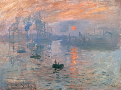 Claude Monet, Impression (Sonnenaufgang) (Wunschgröße, Impressionismus, Malerei, Meeresbrise, Le Havre, Hafen, Sonnenaufgang, Dunst, Nebel, Boot, Spiegelungen, Normandie, Frankreich, Schlafzimmer, Wohnzimmer, Wintergarten, Arztpraxis, bunt, Klassiker)