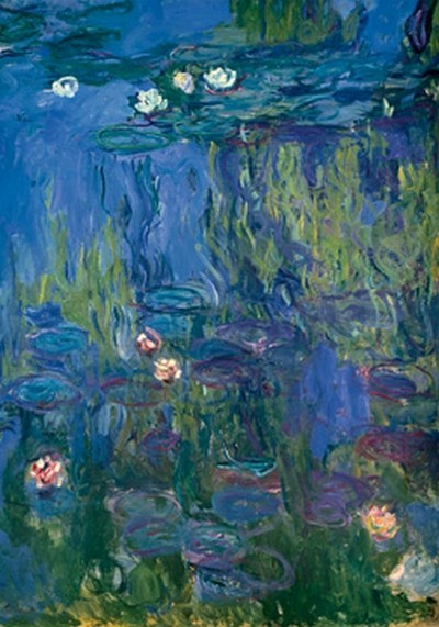 Claude Monet, Nympheas (Wunschgröße, Impressionismus, Malerei, Seerosen, Wasserpflanzen, Teich, Natur, Schlafzimmer, Wohnzimmer, Wintergarten, Treppenhaus, blau, Klassiker)