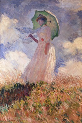 Claude Monet, Frau mit Sonnenschirm (Impressionismus, Malerei, Frau, Frau mit Sonnenschirm, Wind, Landschaft, Wiese, Himmel, Wolken, Schlafzimmer, Wohnzimmer, Wintergarten, Wunschgröße, bunt, Klassiker)