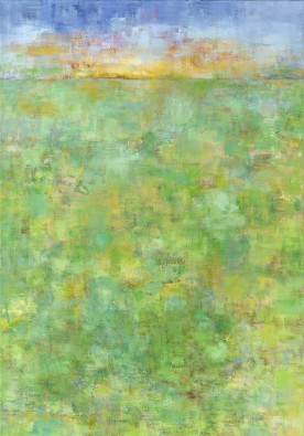 Christa Ohland, Jahreszeiten II (Abstrakt, Jahreszeit, Frühling, diffus, Malerei, modern, Wohnzimmer, Treppenhaus, Wunschgröße, grün/blau)