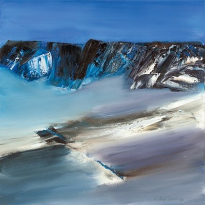 Conny Roßkamp, Eislandschaft III (Natur, Landschaften, Winter, Schnee, Landschaftsmalerei, Eis, Kälte, Berge, Gebirge, diffus, abstrahiert,  Modern, Wohnzimmer, Büro, Wunschgröße)