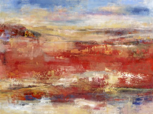 Christa Ohland, Weite IV (Landschaft, Horizont, abstrahiert, Hügel, diffus, Malerei, modern, Wohnzimmer, Treppenhaus, Wunschgröße, bunt)