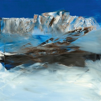 Conny Roßkamp, Eislandschaft I (Natur, Landschaften, Winter, Schnee, Landschaftsmalerei, Eis, Kälte, Berge, Gebirge, diffus, abstrahiert,  Modern, Wohnzimmer, Büro, Wunschgröße)