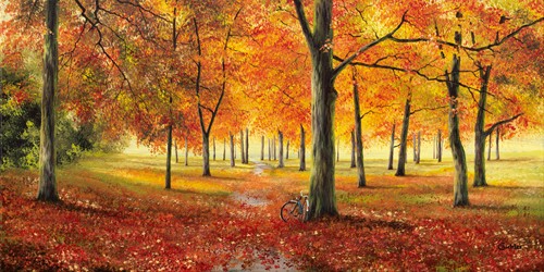 Cornelia Richter, Herbstimpression (Landschaft, Wald, Bäume, Laub, Herbst, Jahreszeit, Wunschgröße, Wohnzimmer, Treppenhaus, bunt)