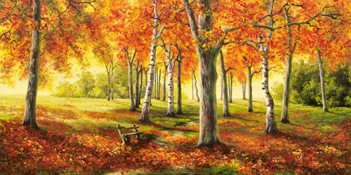 Cornelia Richter, Herbststimmung (Landschaft, Wald, Bäume, Laub, Herbst, Jahreszeit, Wunschgröße, Wohnzimmer, Treppenhaus, bunt)