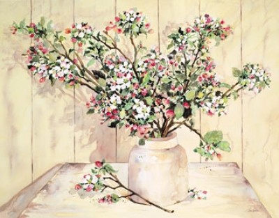 Sherri Crabtree, Country Blossoms (Blumen,Flur,Soziale Einrichtungen,Treppenhaus,beige,braun,grün,weiß,Vase,Strauch)