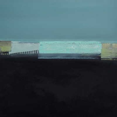 Francesco Cusumano, Blu II (Abstrakt, Abstrakte Malerei, zeitgenössisch, modern, Farbfelder, Horizontale  Streifen, Wohnzimmer, Treppenhaus, Büro, blau/Schwarz)