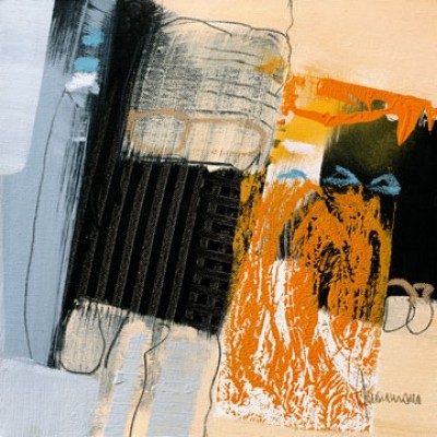 Francesco Cusumano, Movimenti I (Abstrakte Malerei ,Abstrakt, Business, Büro, Soziale Einrichtungen, Arzt,Flur,Treppenhaus,hellblau,schwarz,orange,beige)