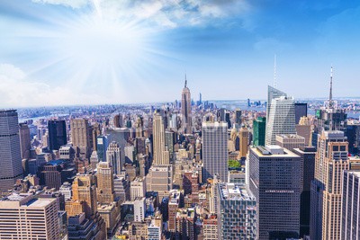 dade72, Beautiful view of  New York City skyline (Wunschgröße, Fotokunst, Metropole, USA, Großstadt, New York, Skyline, Manhattan, Sonnenlicht, Sonnenstrahlen, Licht,  Architektur, Stadtlandschaft, Luftbild, Büro, Business, Wohnzimmer, Jugendzimmer, bunt)