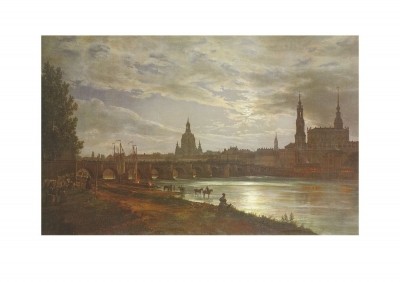  J.C. Dahl, VIEW OF DRESDEN (Dresden, Vedute, Stadtansicht, Städte, Dresden, Fluss, Elbe, Dämmerung, Wohnzimmer, Treppenhaus, Malerei, bunt)