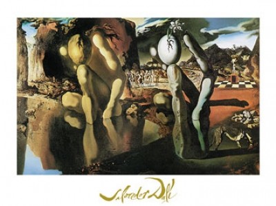 Salvador Dali, Metamorphosis Of Narcissus (Malerei, Surrealismus, Hände, Ei, Narziss, Metamorphose, Klassische Moderne, Fantasie, Wohnzimmer, Treppenhaus,  bunt)