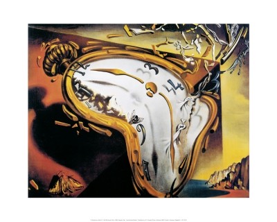 Salvador Dali, Les Montres Molles (Malerei, Surrealismus, Zeit, Uhr, Taschenuhr, zerfließende Zeit, Klassische Moderne, Fantasie, Wohnzimmer, Treppenhaus,  bunt)