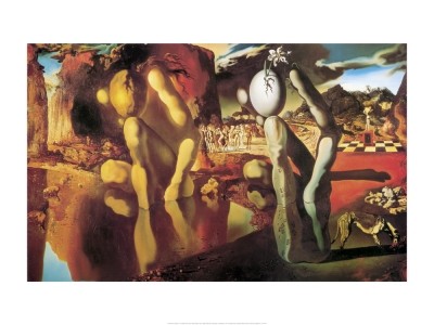 Salvador Dali, Metamorphosis of Narcissus (Malerei, Surrealismus, Metamorphose, Narziss, Ei, Trugbilder, Klassische Moderne, Fantasie, Wohnzimmer, Treppenhaus,  bunt)