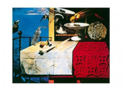 Salvador Dali, Natura morte vivente (Malerei, Surrealismus, Stillleben, Klassische Moderne, Fantasie, Wohnzimmer, Treppenhaus,  bunt)