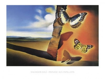 Salvador Dali, Paysage aux Papillons (Malerei, Surrealismus, Schmetterlinge, Klassische Moderne, Fantasie, Wohnzimmer, Treppenhaus,  bunt)