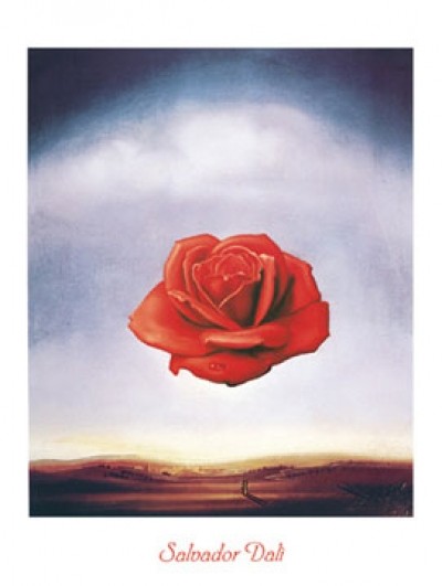 Salvador Dali, Rose Meditative (Malerei, Surrealismus, schwebende Rose, Meditation, Klassische Moderne, Fantasie, Wohnzimmer, Treppenhaus,  bunt)