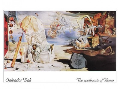 Salvador Dali, The apotheosis of Homer (Malerei, Surrealismus, Homer, Vergöttlichung, Klassische Moderne, Fantasie, Wohnzimmer, Treppenhaus,  bunt)
