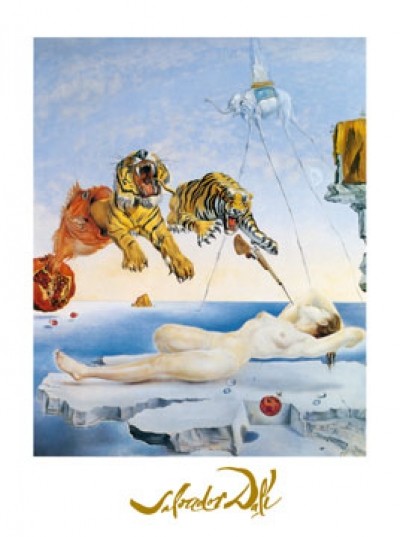 Salvador Dali, Der Flug einer Biene (Malerei, Surrealismus, Tiger, Traum, Akt, Erotik, Schlafende, Klassische Moderne, Fantasie, Wohnzimmer, Treppenhaus,  bunt)