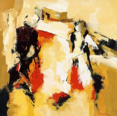 Ricky Damen, Magic Moments I (Zeitgenössisch, Abstrakte Malerei, figurativ,  Büro, Treppenhaus, Wohnzimmer, Malerei, beige/rot)