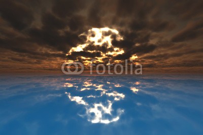 dampoint, Sunset on the blue water (Wunschgröße, Fotokunst, Sonnenuntergang, Meer, Wolken, Spiegelungen, Horizont, Meeresbrise, Wasser, blaues Wasser, Meditation, Stille, Wellness, Schlafzimmer, Badezimmer, blau / braun)