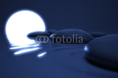 dampoint, Zen moon glows on  stones in the water (Wunschgröße, Fotokunst, Wasser, Steine, Kieselsteine, Yoga, Mond, Vollmond, Zen, Buddhismus, Spiegelung, Konzentration, Meditation, Ruhe, Stille, Entspannung, Wellness, Badezimmer, Schlafzimmer, grau / blau)